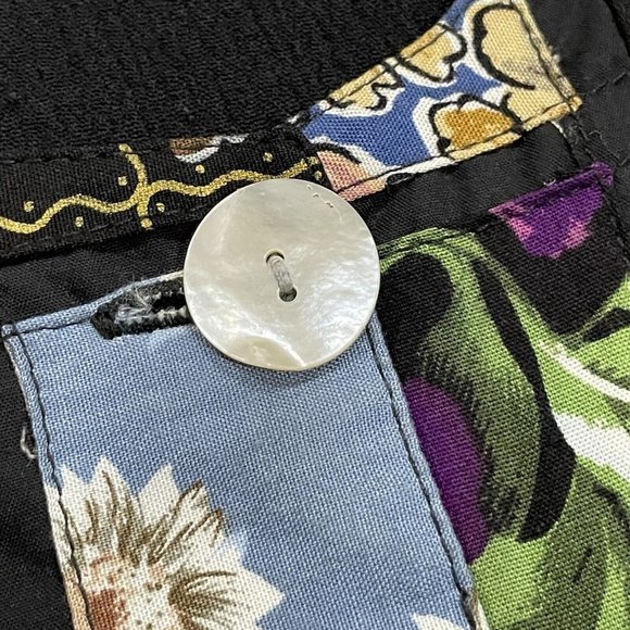 Vintage Patchwork Dress Womens M Multicolor Black Crinkle Textured Button Boho - Picture 4 of 12